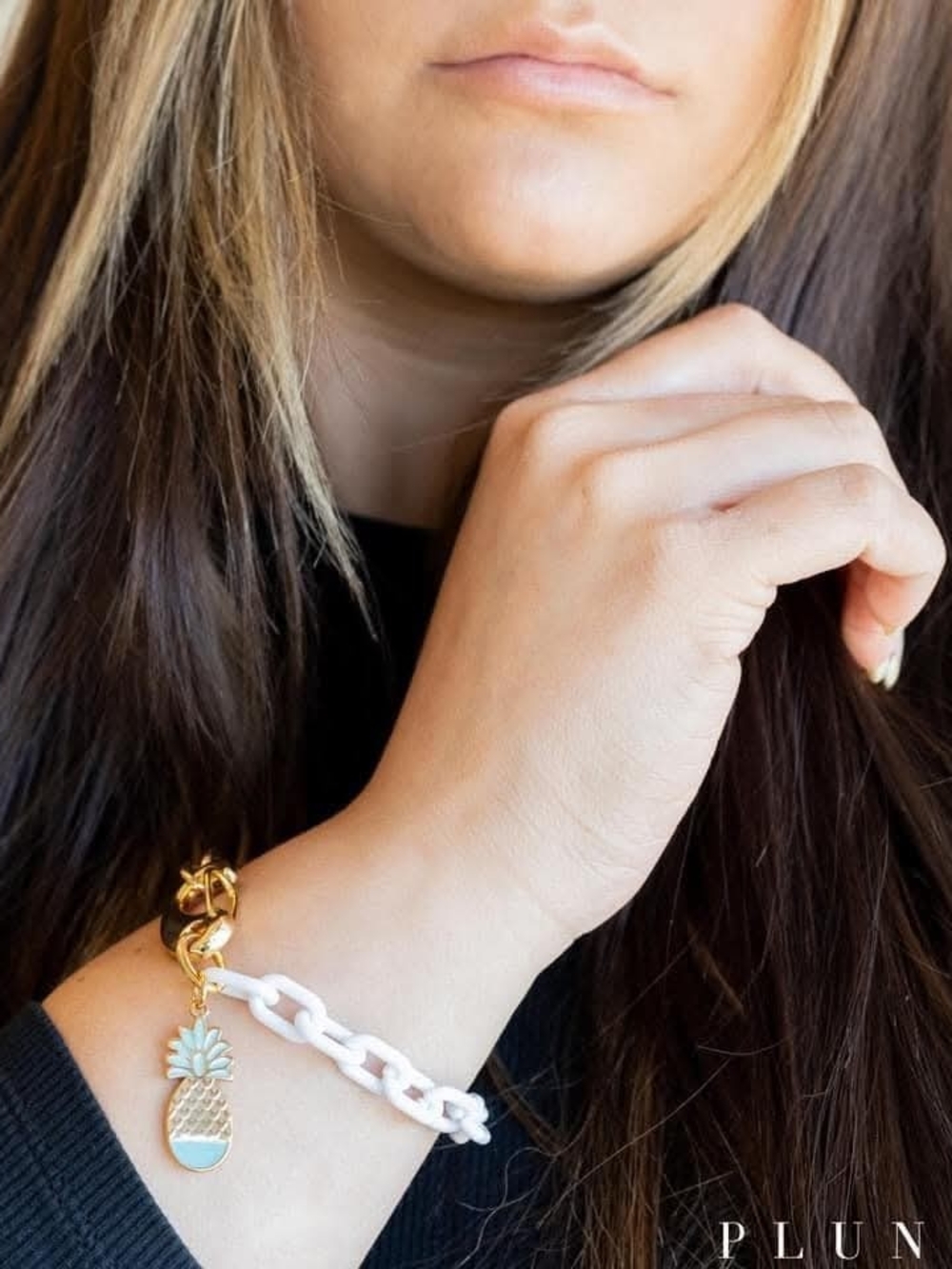 Gold and White Pineapple Charm Bracelet